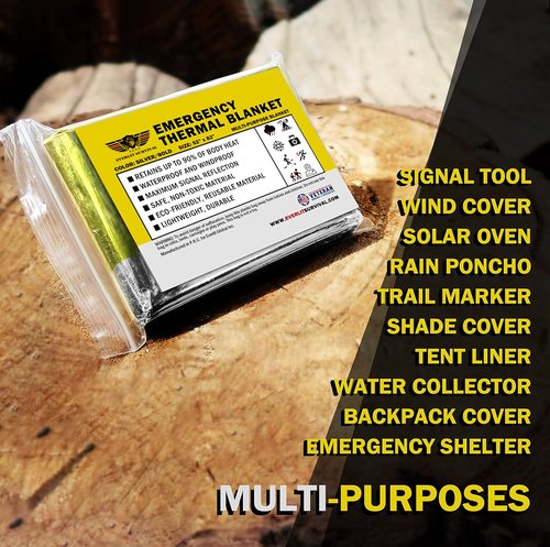 EVERLIT Emergency Mylar Thermal Blankets - Space Survival Blanket for Camping & Hiking | 4-Pack Gold & Silver