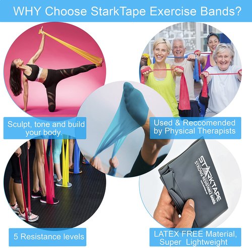 Starktape Resistance Bands Bundle. 5 Bands Set and 8 Yard Band Physical Therapy Professional. Non-Latex Elastic Exercise Fitness Workout Band for Pilates, Rehab, Yoga, Pilates, Training. Medium Green