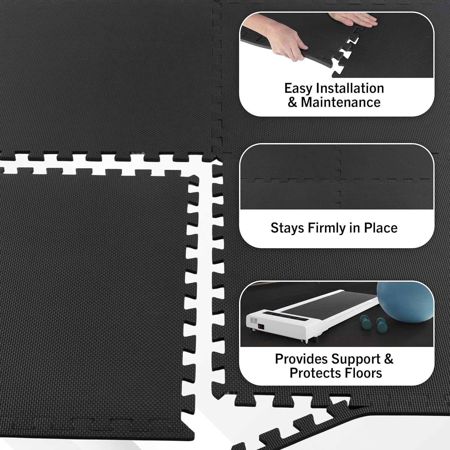 Stalwart EVA Foam Mat Tiles - 16 SQ FT Interlocking Padding for Garage, Playroom & Gym - Black Workout & Baby Playmat