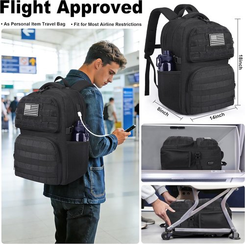 MOZETO 17-Inch Tactical Laptop Backpack - Utility Design with USB Charger Port | Flight Approved Travel Bag