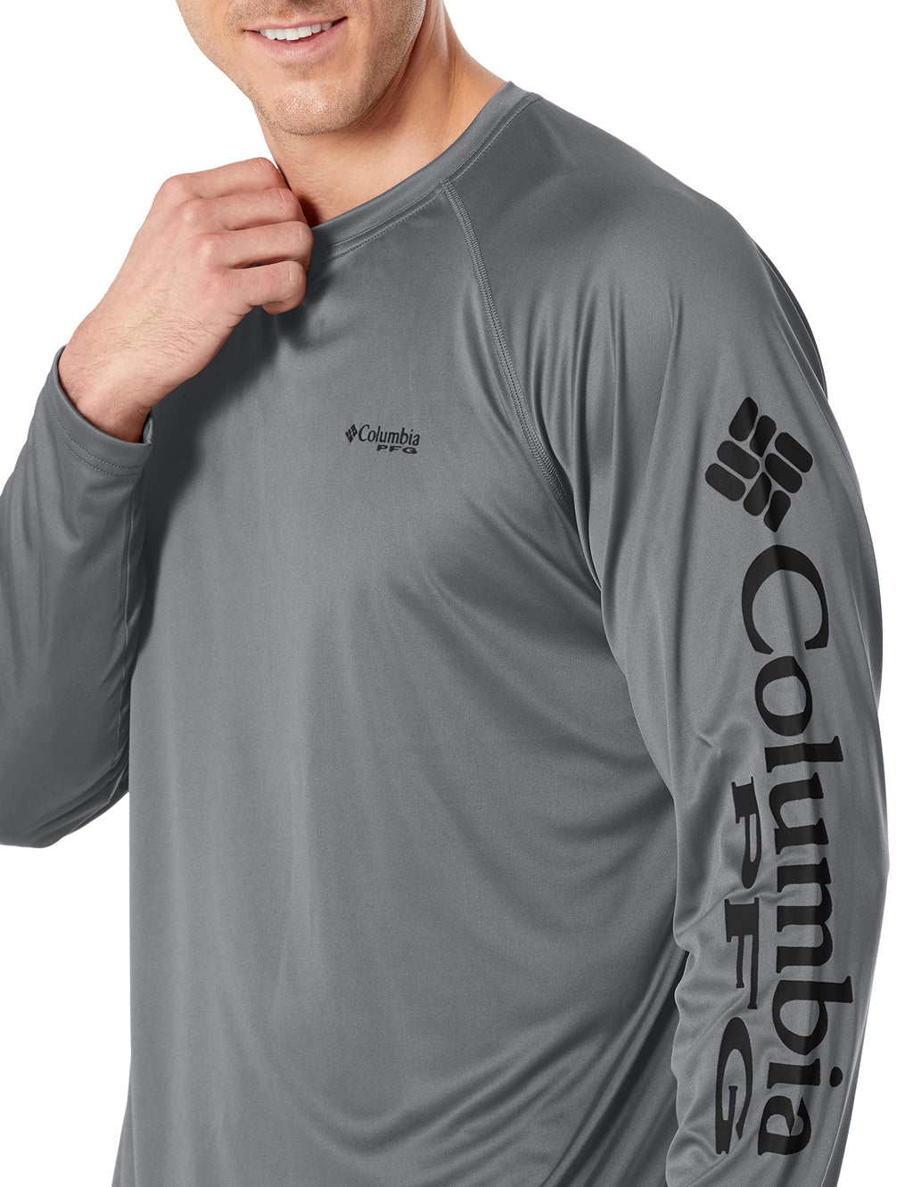 Columbia Men's PFG Terminal Tackle Long Sleeve Fishing Shirt, City Grey/Black Logo, 2X