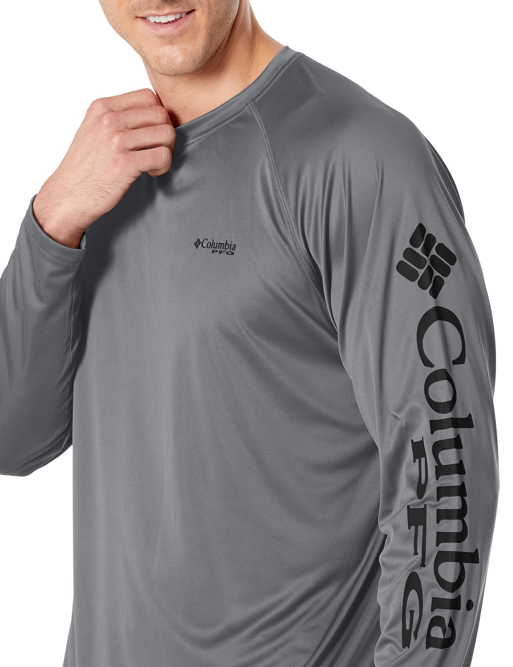 Columbia Men's PFG Terminal Tackle Long Sleeve Fishing Shirt, City Grey/Black Logo, 2X