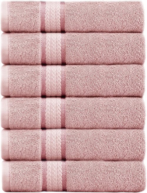 COTTON CRAFT Ultra Soft Hand Towels - Set of 6 Plush Absorbent Quick-Dry Bathroom Towels - 16x28 Blush Pink