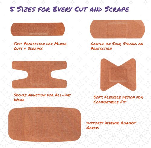 Lightning X Products Heavy Duty Flexible Fabric Assorted Adhesive Bandages for First Aid Kits (Pack of 100), 5 Sizes