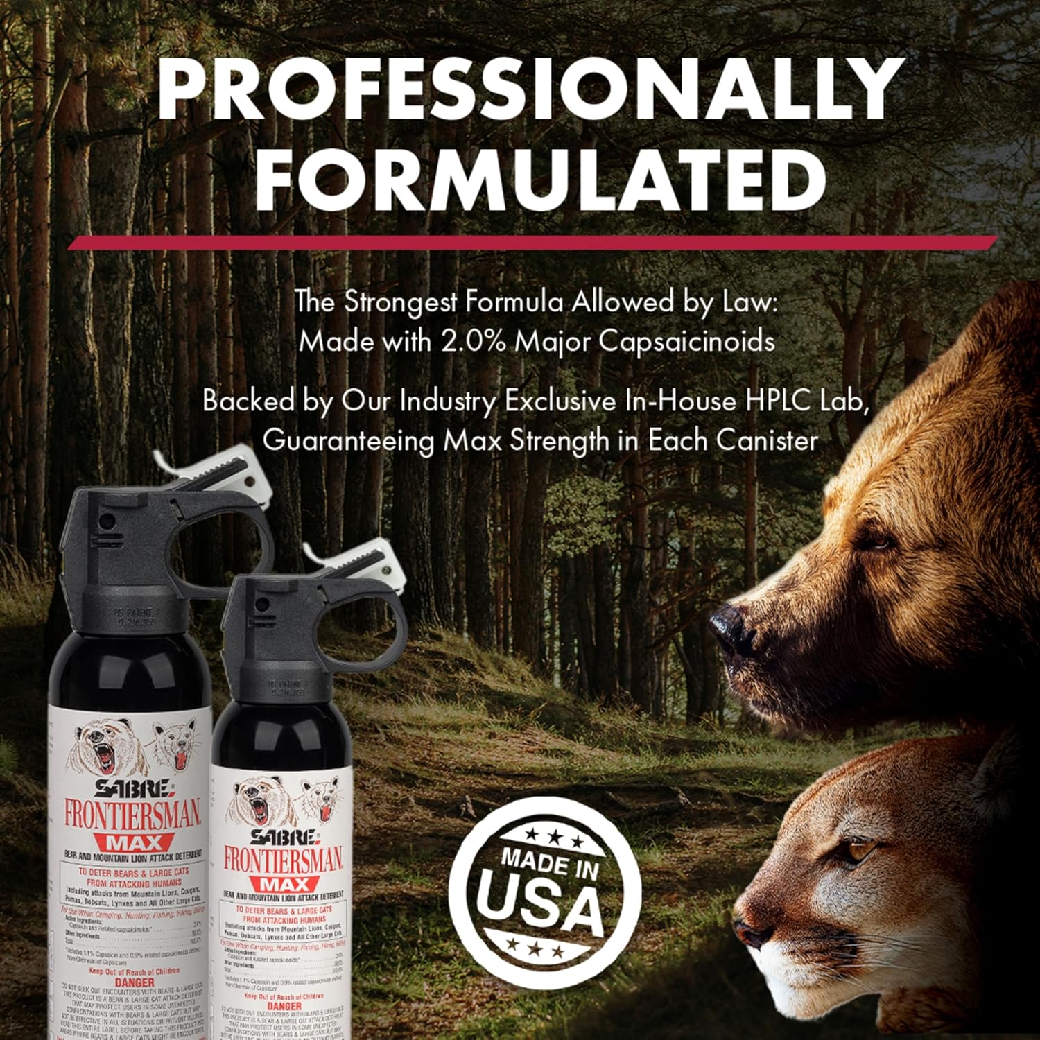SABRE Frontiersman MAX Bear Spray - Maximum Strength, 40 ft Range, EPA-Registered, 7.9 oz | Outdoor Hiking & Camping Safety
