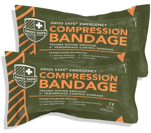 Swiss Safe 6 Inch Israeli Bandages Trauma Kit - Sterile Elastic Compression Bandage - Emergency Military IFAK - 6 inch, 2-Pack
