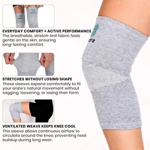 Remore Bamboo Charcoal Knee Sleeve - Bamboo Compression Knee Sleeve for Men and Women Meniscus Tear, Sports, Joint Pain Relief, Injury Recovery - Elastic Warm Knee Brace for Arthritis (45-51cm Thigh) (Large)