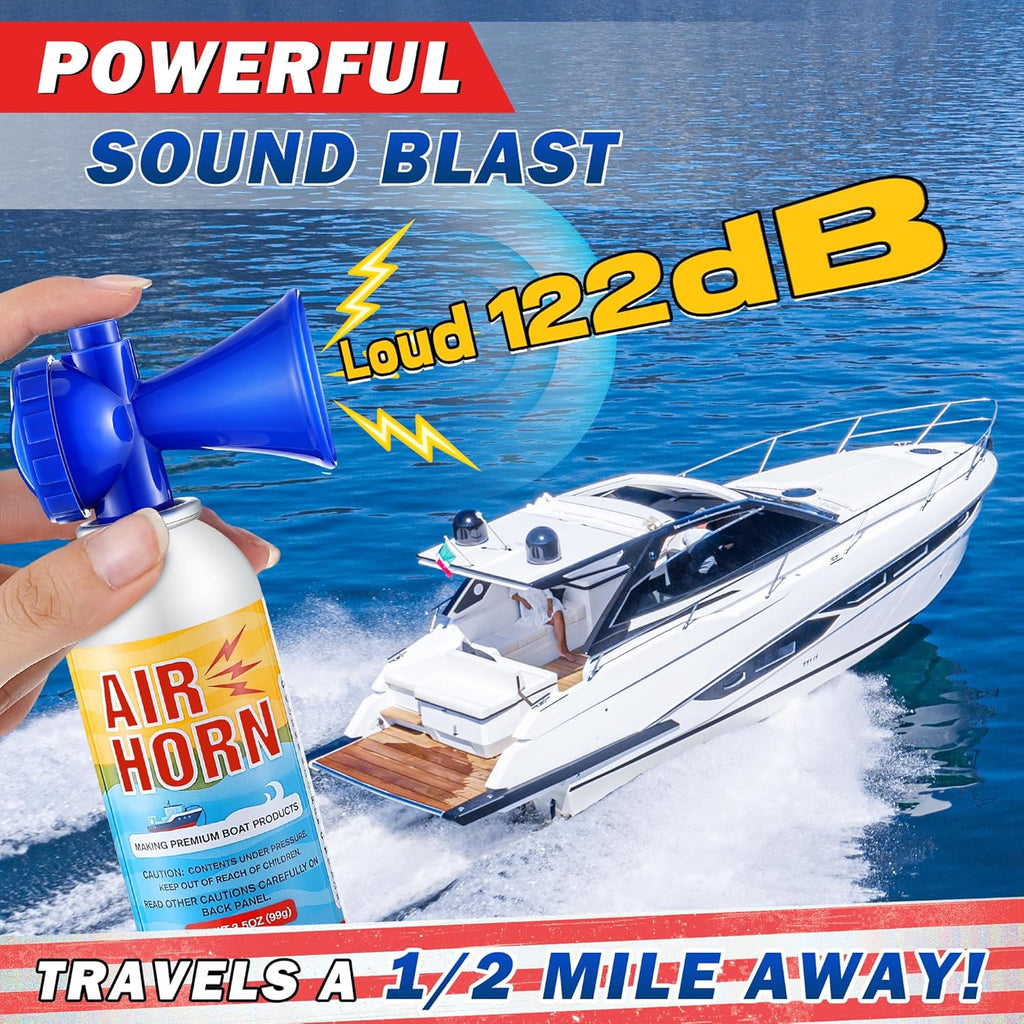 Air Horn 2-Pack - 122dB Loud Marine Safety Horns | Ideal for Boating, Camping & Hiking