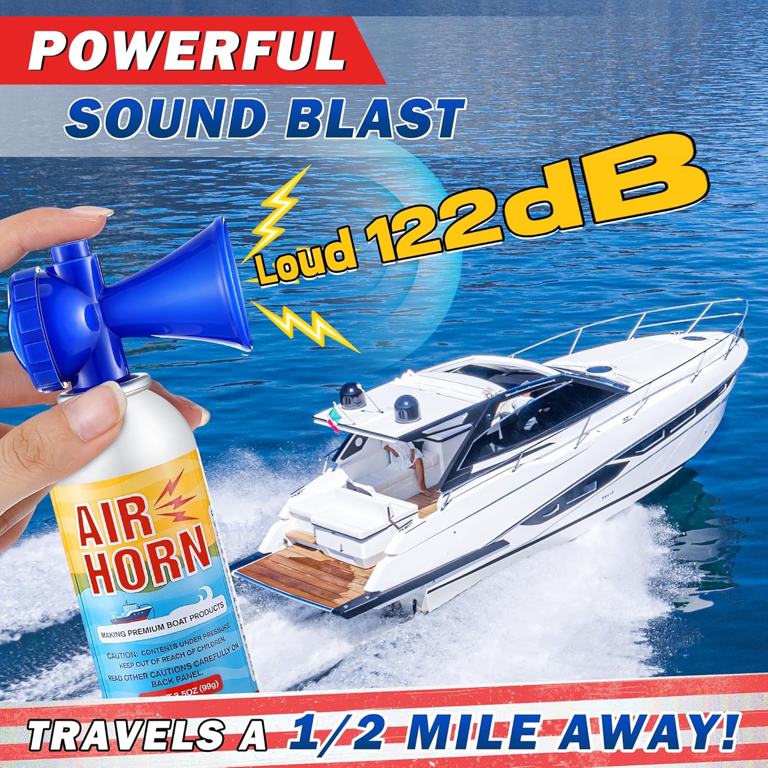 Air Horn 2-Pack - 122dB Loud Marine Safety Horns | Ideal for Boating, Camping & Hiking