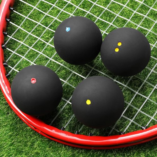 Toddmomy 4 Pcs Squash Balls, Double Yellow Dots, Single Yellow Dots, Single Red s, Blue, Sports Squash Ball High Bounce Squash Ball for Beginners and Training