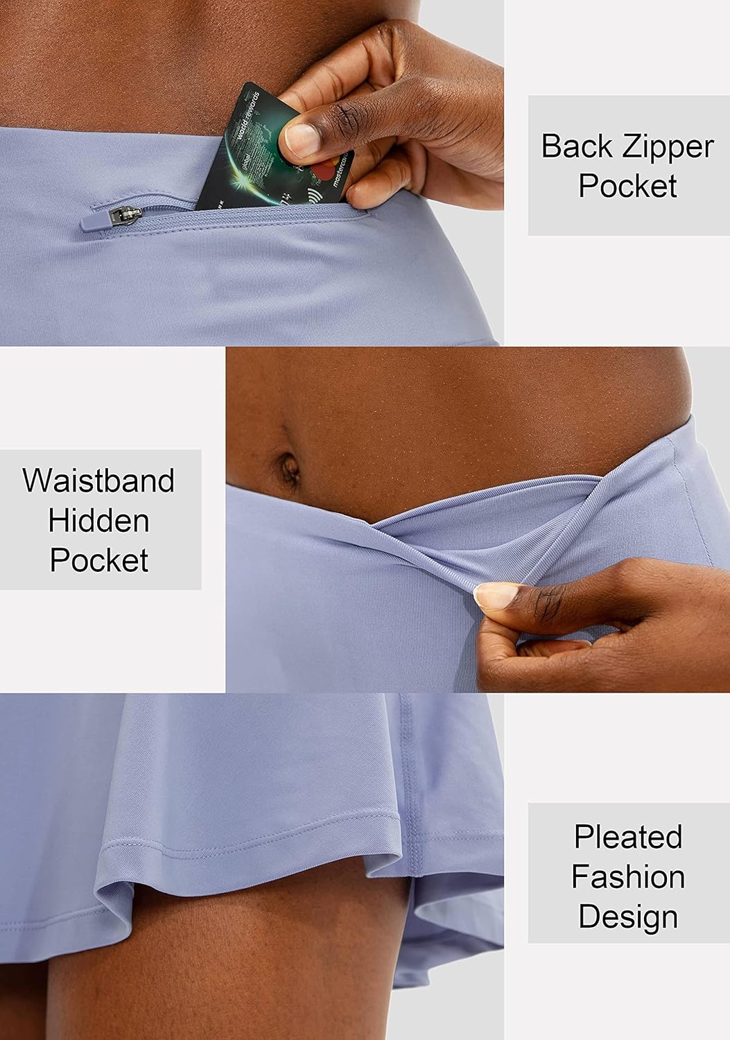 SANTINY Women's High Waisted Pleated Tennis Skirt - 4 Pockets for Golf & Casual Wear