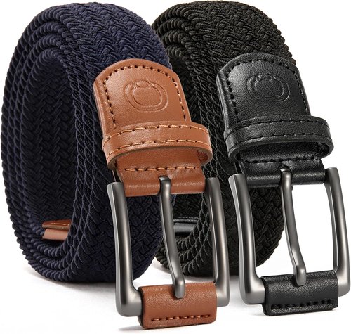 CHAOREN Stretch Belt for Men - 2 Pack of 1 3/8" Braided Golf Belts | Casual Elastic for Pants & Jeans