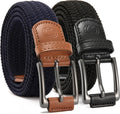 CHAOREN Stretch Belt for Men - 2 Pack of 1 3/8" Braided Golf Belts | Casual Elastic for Pants & Jeans