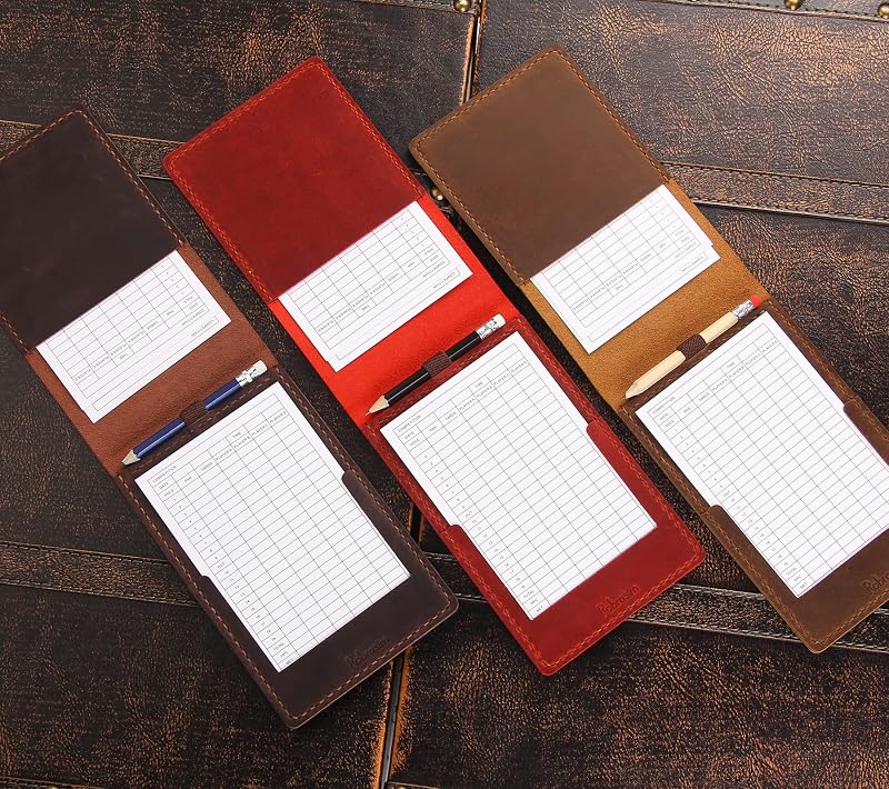 Variation of THIS listing Coffee: Handmade Leather Golf Scorecard Holder with Built-in Pencil Loop