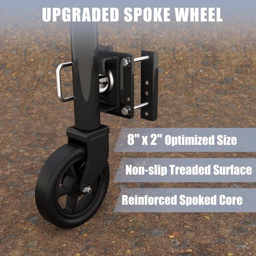 8" Spoke Wheel Trailer Jack - 1500 lbs Capacity with 10" Vertical Movement for RVs, Boats & Trailers - Black