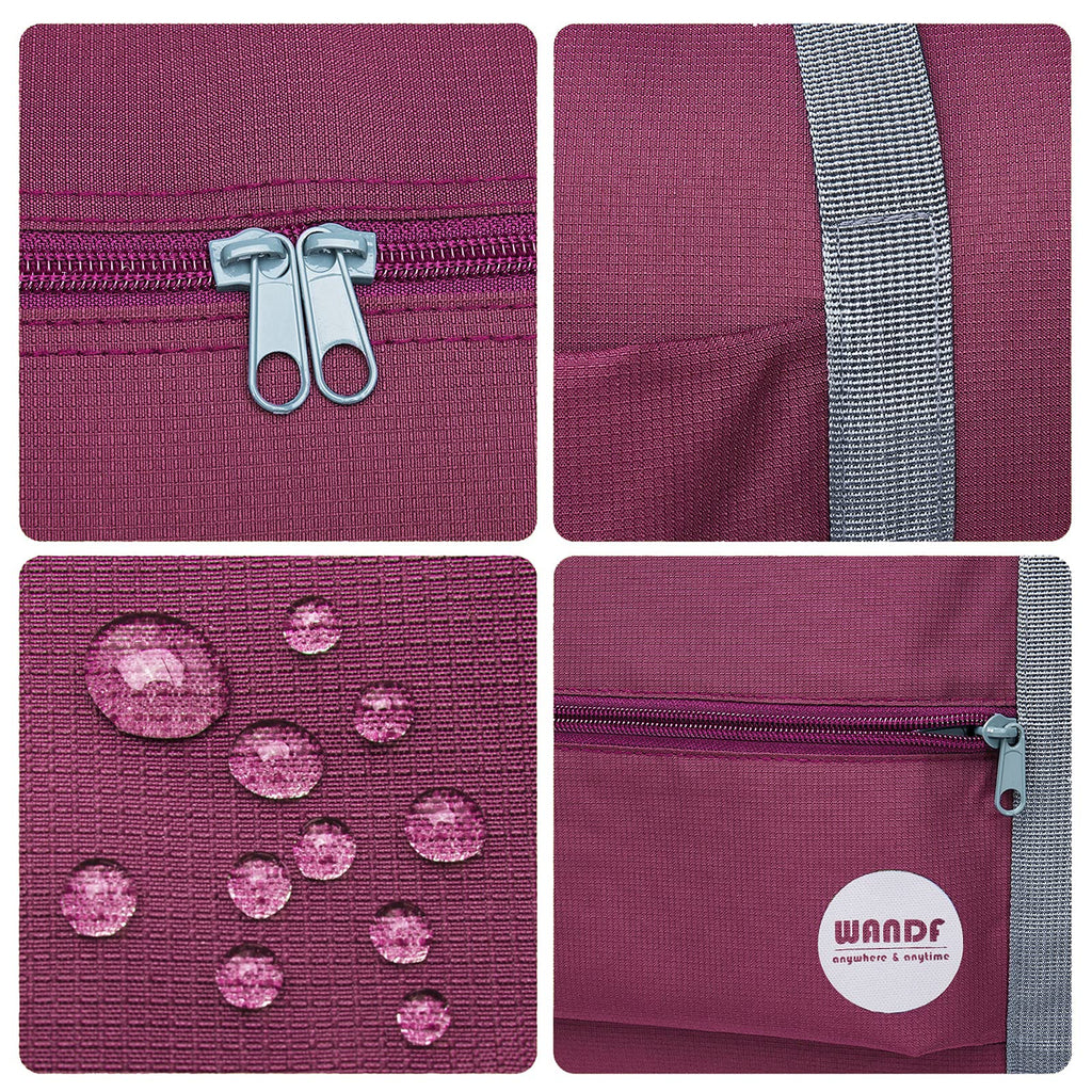 WANDF Foldable Travel Duffel Bag Luggage Sports Gym Water Resistant Nylon (Wine Red)