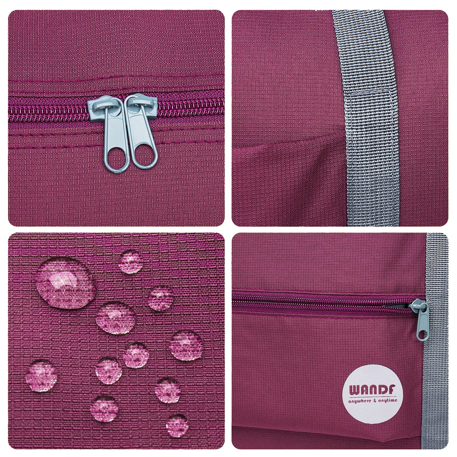 WANDF Foldable Travel Duffel Bag Luggage Sports Gym Water Resistant Nylon (Wine Red)