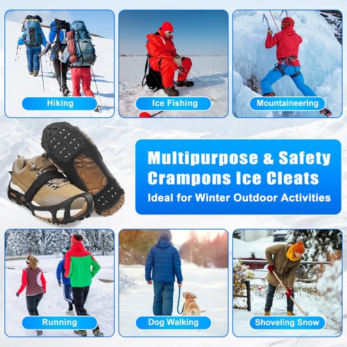 Ice Cleats for Shoes and Boots, Snow Traction Cleats Crampons Anti Slip 24 Steel Grippers Shoe Spikes Grips for Snow and Ice Slip-on Snow Cleats Overshoes for Women Men Winter Walking Hiking Fishing