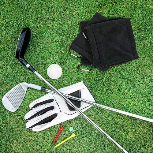 Tatuo 3 Pcs Golf Ball Towel with D Clip 5.5 x 5.5 Inch Wet and Dry Small Pocket Golf Towel Portable Ball Cleaner Accessories for Bag Trolly Belt Loop Men Women Course Exercise