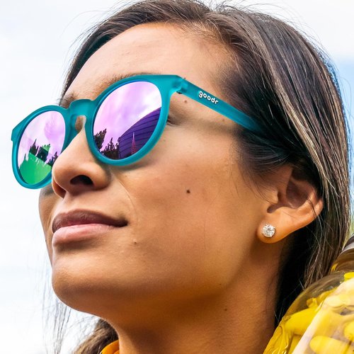 Goodr I Pickled These Myself Polarized Round Sunglasses - Teal Frames with Purple Pink Mirrored Lenses, UV400 Protection