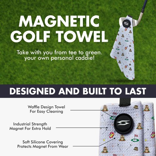 Magnetic Caddy Shack Parody Funny Golf Towel – Large 16"x24" Microfiber Waffle Clean Golf Club Ball Magnet Clip Hang Bag Cart Strong Premium Strength Ultra Absorbent Gear Men