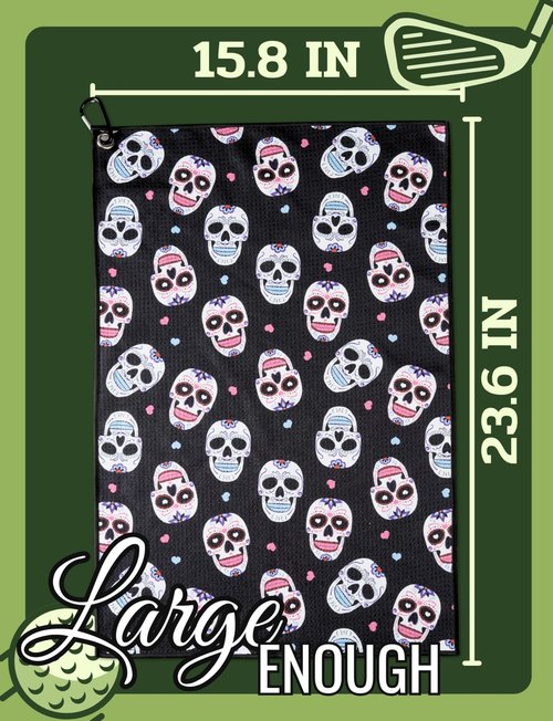 CybGene Sugar Skull Gifts Golf Towel, Sugar Skull Golf Gifts, 40 x 60cm Microfiber Golf Towel for Golf Bags for Birthday, Christmas