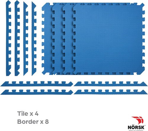 Norsk Reversible Exercise Mats - 3/4" Thick EVA Interlocking Foam Tiles | Perfect Home Gym Flooring, 16 Sq. Ft., Dazzling Blue/Black