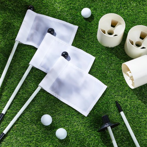 Lenwen 6 Set Golf Flagstick Golf Pin Flag Hole Cup Set Putting Green Poles Nylon Practice Portable Putting Green Gifts for Yard Backyard Garden Driving Range(3ft,Simple)