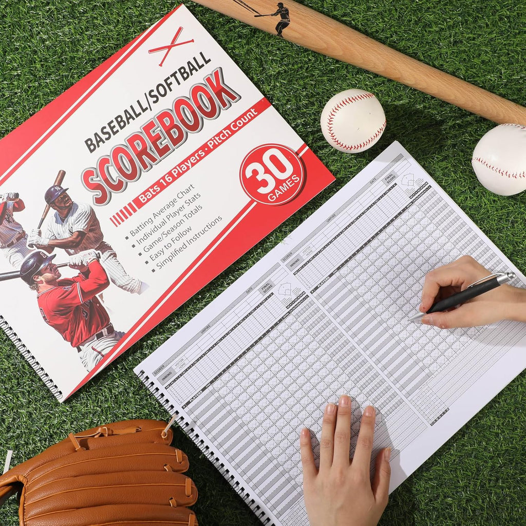 Skiennix Baseball Scorebook - 30 Game Softball Stats Keeper | 11.5x16 Inches, Track Player Averages