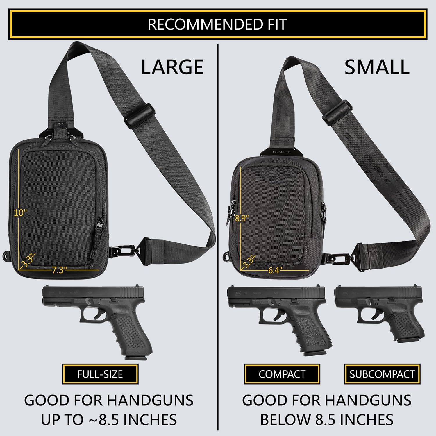 Skiennix Premium Discreet Tactical CCW Sling Bag - Concealed Carry Crossbody Chest Pack (Black, Small)