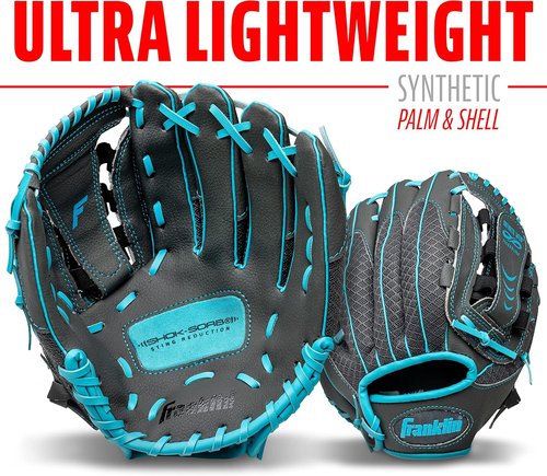 Franklin Sports Youth Teeball Gloves - Shok Sorb Kids Baseball Mitt - 10.5 Inch for Boys & Girls