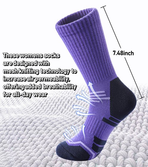 FNOVCO Women's Hiking Walking Running Crew Socks Thick Cushioned Athletic Compression Socks 5 Pairs (Multicolor 03, 9-11)