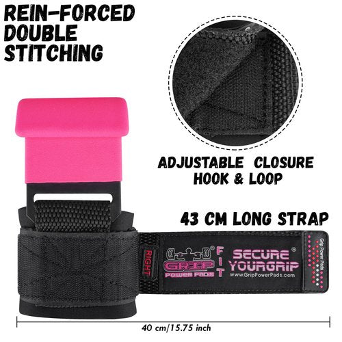 Weight Lifting Hooks Heavy Duty PRO Lifting Wrist Straps Deadlift Straps Power Lifting Grips Weightlifting Gym Gloves Men & Women (Classic Pink, Women-Wrist Size Small/Medium)
