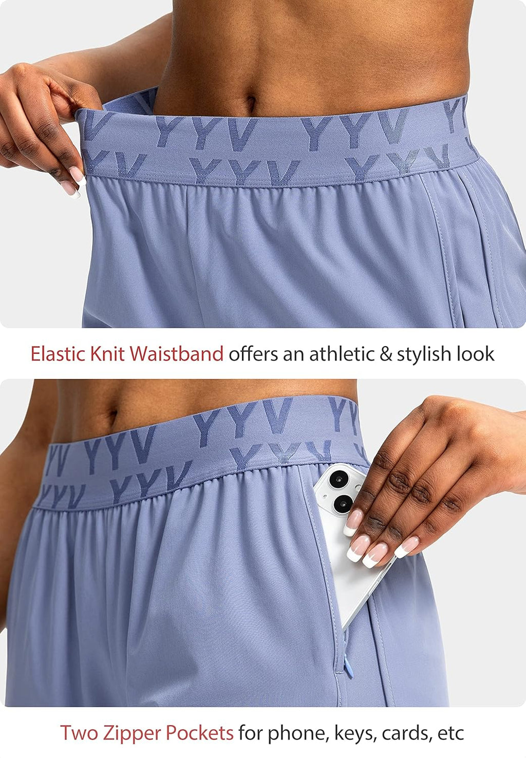 YYV Women's Running Shorts - Quick-Dry Athletic Gym Shorts with Zipper Pockets & Elastic Waistband