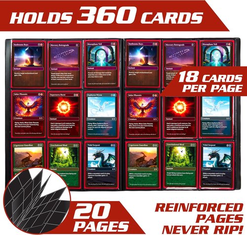 Monster Trading Card Album - Holofoil Red Binder with Anti-Theft Protection | Holds 360 Cards for Yu-Gi-Oh, Pokémon, MTG