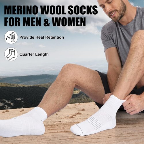 Lapulas Merino Wool Quarter Socks - Cushioned Compression Support for Hiking & Running | 5 Pairs