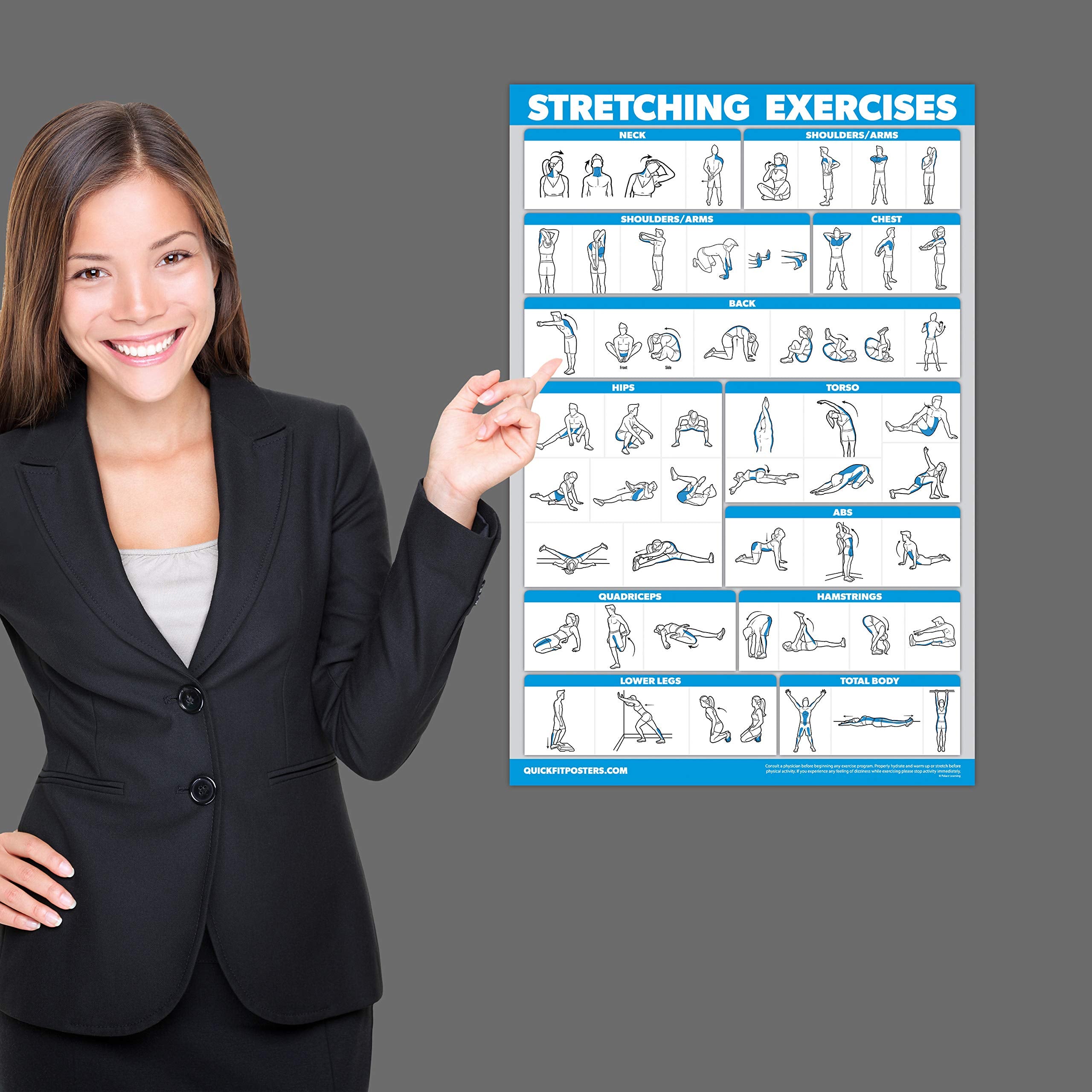 QuickFit 10 Pack - Exercise Workout Poster Set - Pilates, Dumbbell, Suspension, Kettlebell, Resistance Bands, Stretching, Bodyweight, Barbell, Yoga Poses, Exercise Ball (LAMINATED, 18" x 24")