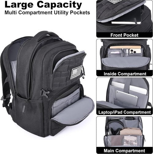 MOZETO 17-Inch Tactical Laptop Backpack - Utility Design with USB Charger Port | Flight Approved Travel Bag