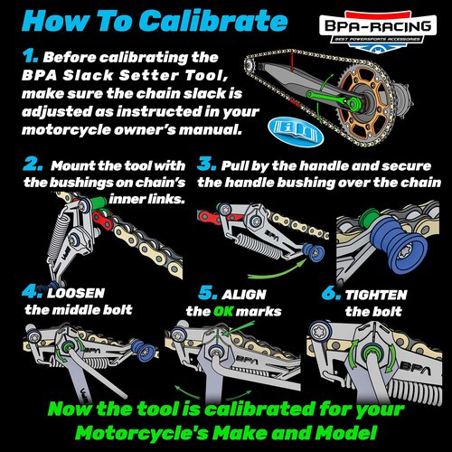BPA-RACING Motorcycle Chain Slack Adjuster Tool - Innovative Chain Tensioner Tool for Easy, Quick & Precise Chain Slack Adjustment- Chain Alignment Tool (Orange)