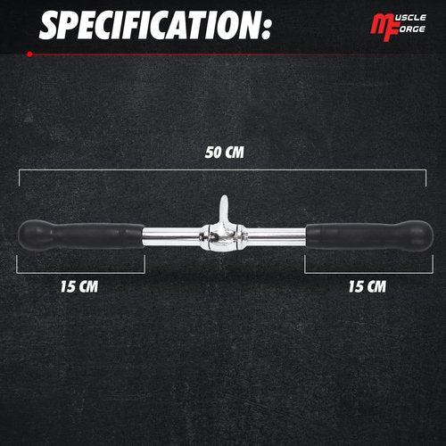 MuscleForge Straight Bar Cable Attachment 20inch – Chrome Rotating Tricep Bar Cable Attachment with Non-Slip Handles – Tricep Pull Down Bar – Gym Accessories for Biceps, Triceps & Back Workouts