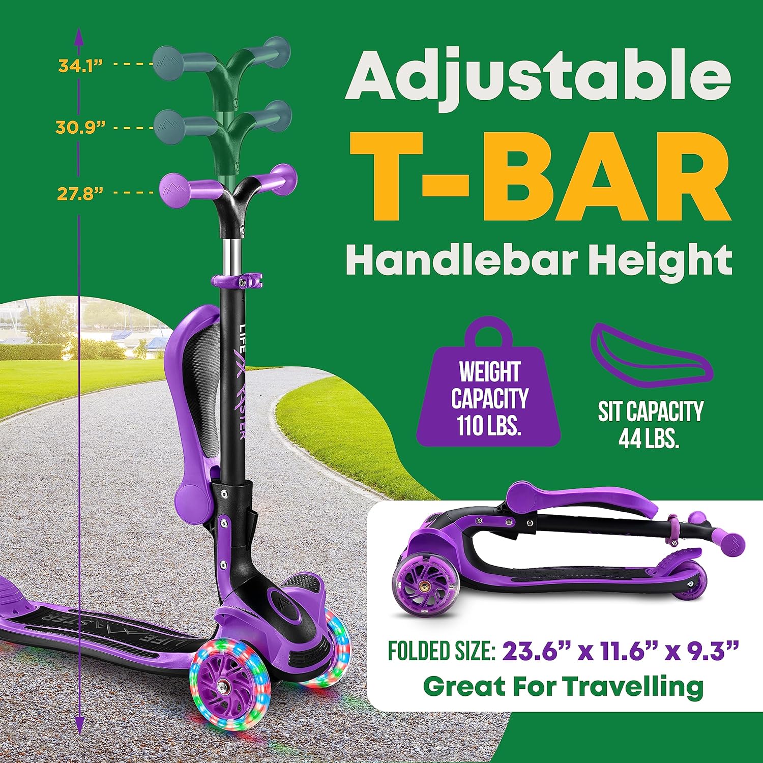 3 Wheel Scooter for Kids by [Brand Name] - Foldable Seat, Adjustable Handlebar & LED Wheels | Ages 2+
