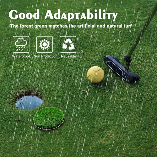 Golf Hole Cup Putting Green for Backyard Practice Putting Green Hole Simulated Lawn and Metal Base(2 Pieces)