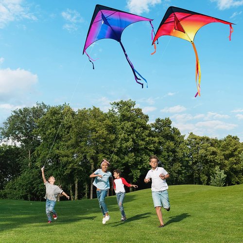 JOYIN Large Delta Kite - Easy to Fly Gradient Rainbow Design | 3 Packs for Kids & Adults