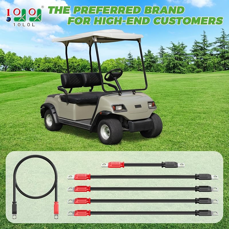 10L0L 48V Yamaha G22 Golf Cart Battery Cable Set — 4-Gauge, 5 Pieces, Pure Copper Lugs (Variation A)