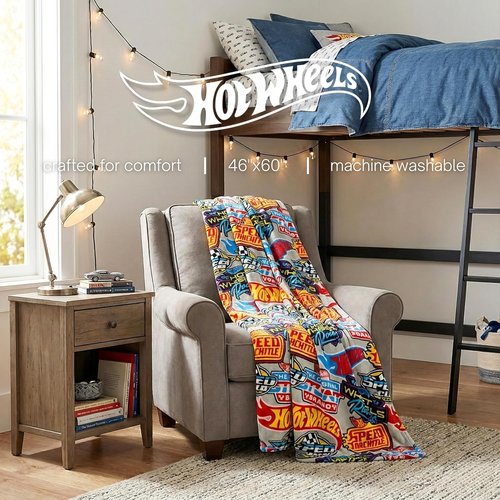 Hot Wheels Plush Throw Blanket - Super Soft Kids Bedding, 46" x 60", Officially Licensed by Franco