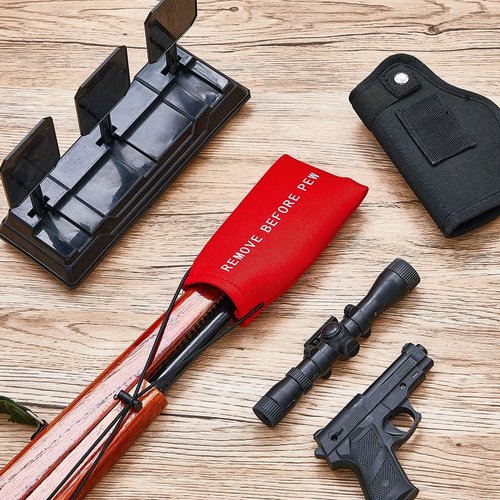 Riakrum 6 Pcs Airsoft Barrel Cover Paintball Barrel Cover with Elastic Bungee Cord for Airsoft and Paintball Markers Accessories, 5.51 x 3.15 Inch (Red)