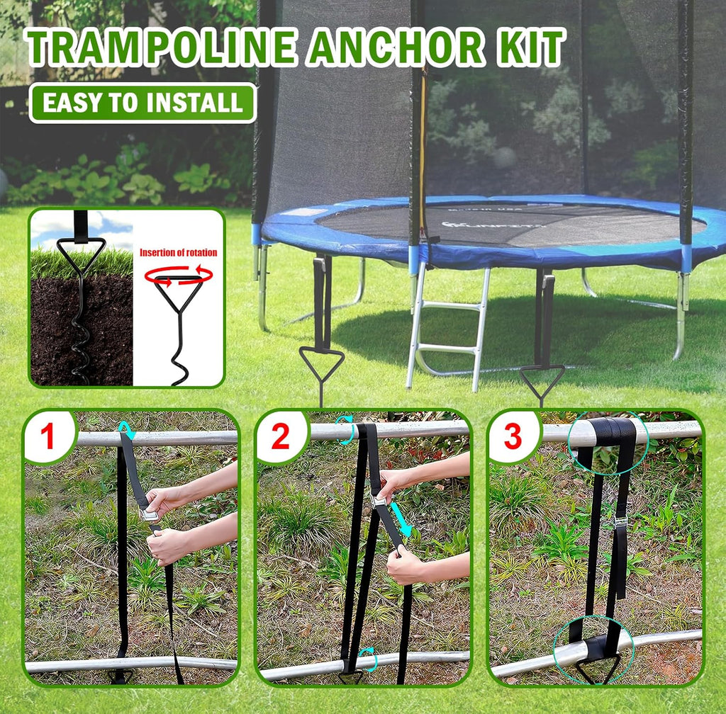 Trampoline Tie Down Anchor Kit by [Brand Name] - Heavy-Duty Steel Stakes for High Wind | Set of 4