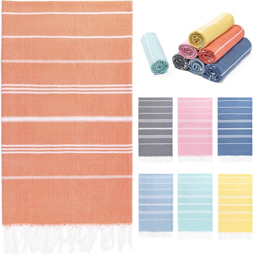Aegero Turkish Beach Towel - Oversized 36"x71" Quick Dry, Sand-Free, Lightweight Coral Travel Essential