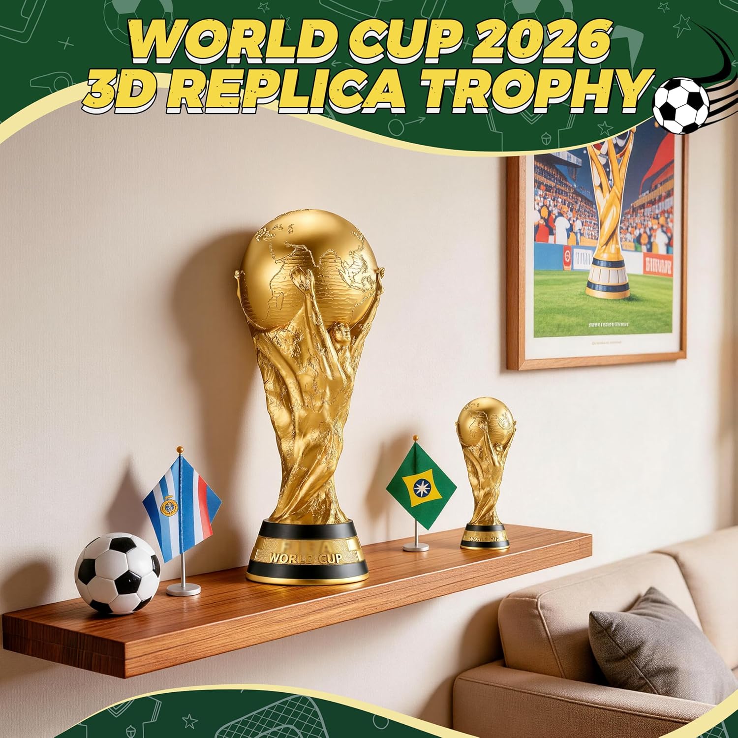 World Cup Trophy Replica 2026 - Mini PVC Souvenir & Decoration for Football Fans