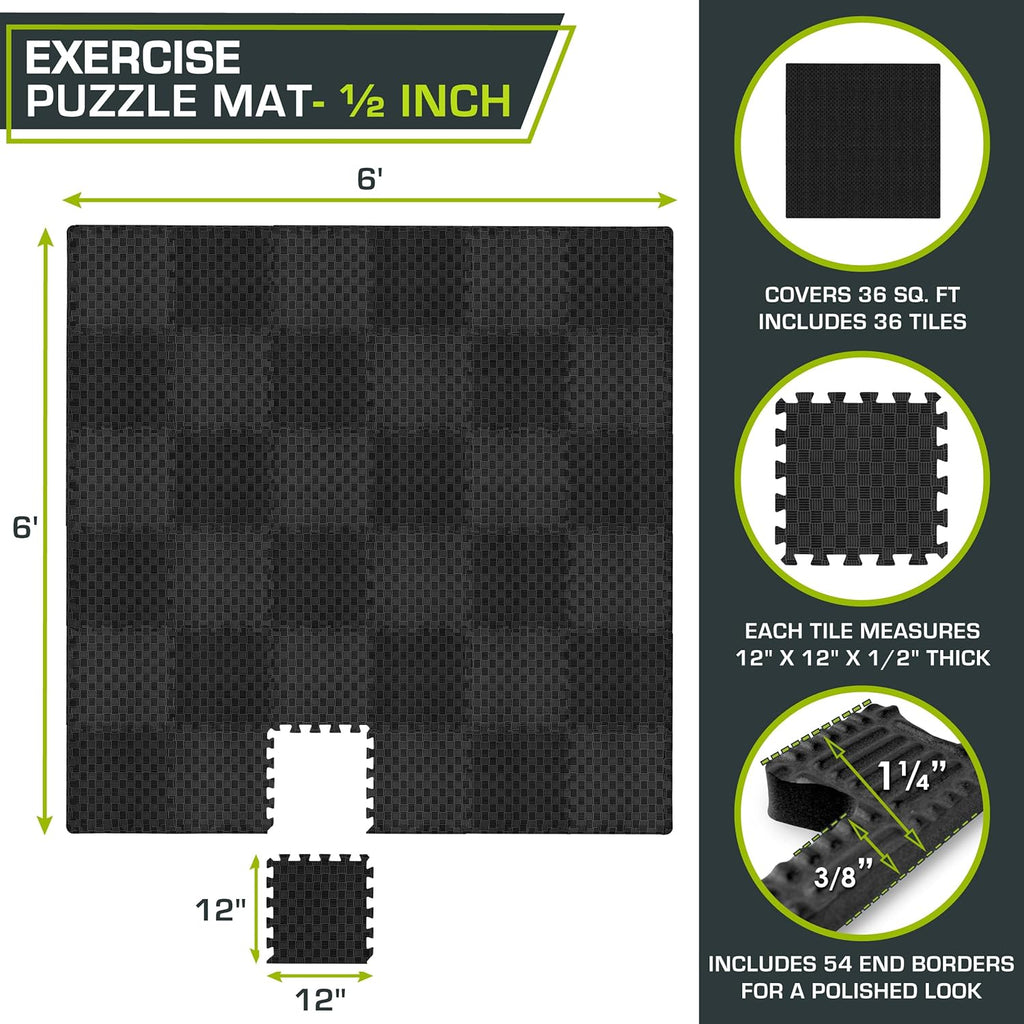 ProsourceFit Exercise Puzzle Mat - Non-Slip EVA Foam Gym Tiles | Shock Absorbing, Checkered Design, 36 SQ FT